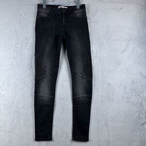 Zara Basic Z1975 Denim Skinny Biker Jeans Low Rise Women's Black Size 04